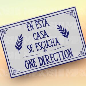Azulejo con el texto "en esta habitación se escucha One Direction"